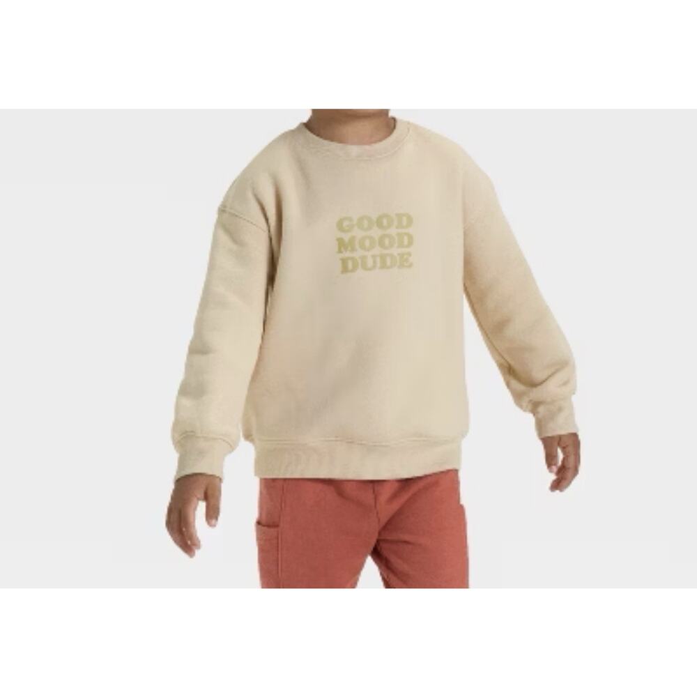 Cat & Jack Toddler Boys Fleece Crew Sweatshirt “Good Mood Dude” 5T New Pullover